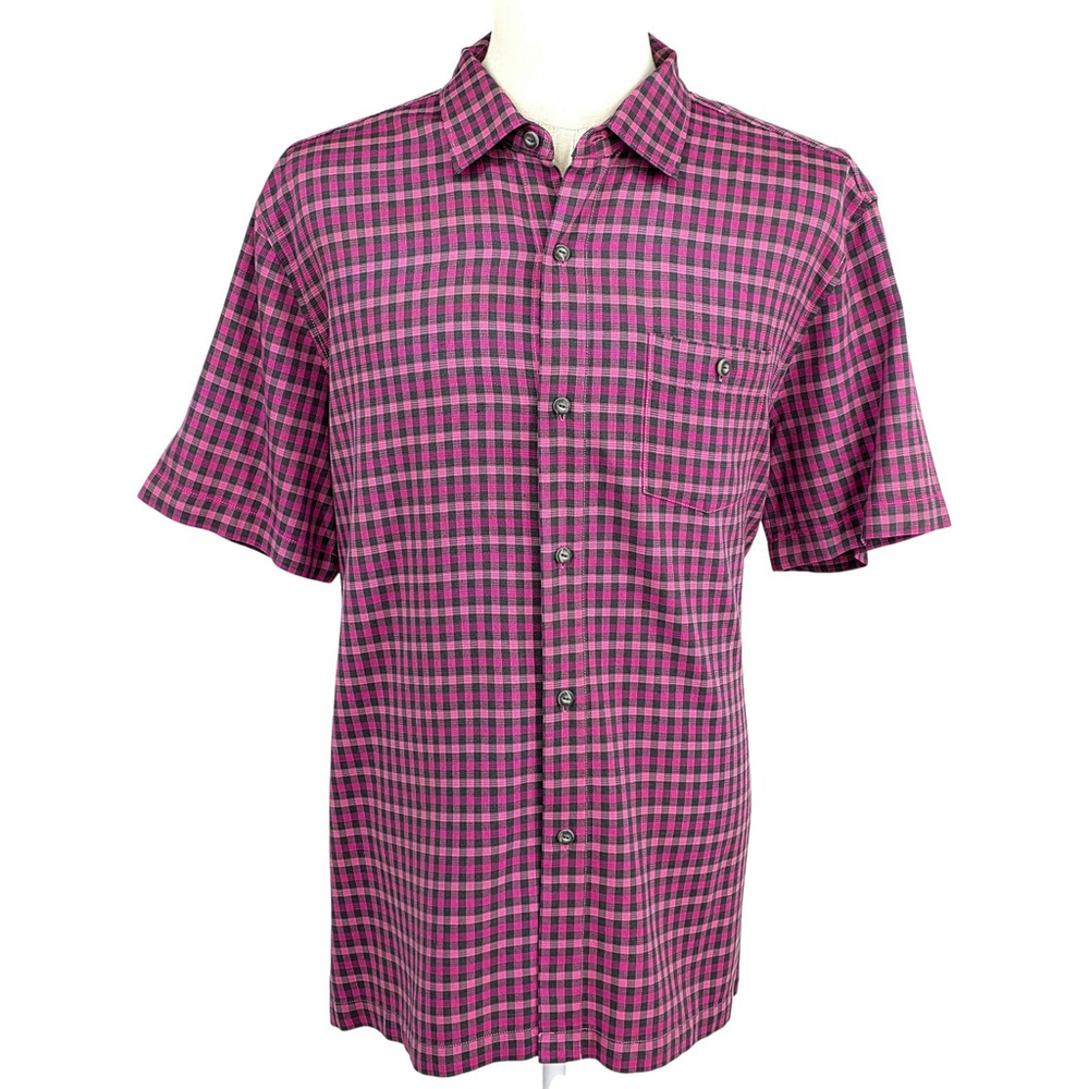 Resort Luxury Tommy Bahama Silk Shirt Men XL Pink Plaid Vacation